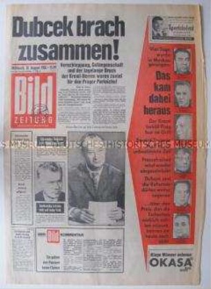 Tageszeitung "Bild ZEITUNG" zur Rückkehr der tschechoslowakischen Spitzenpolitiker nach Prag