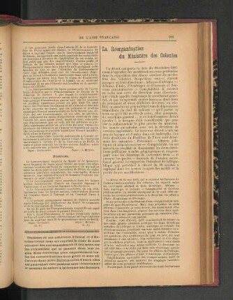 La Réorganisation du Ministère des Colonies.