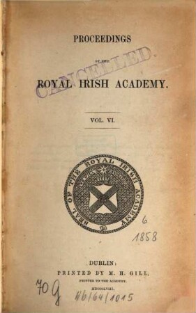 Proceedings of the Royal Irish Academy : for the year ... 6. 1853/57 (1858)