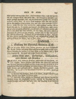 2. Stiftung der Synodal-Wittwen-Casse.