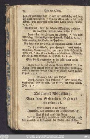 Die zweyte Abhandlung. Von den Gebothen Gottes überhaupt.