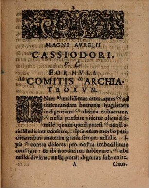 Magni Avrelii Cassiodori, V.C. Formvla Comitis Archiatrorvm : Commentario illustrata