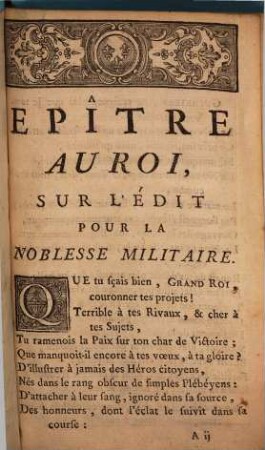Epitre au Roi sur l'édit de la noblesse militaire
