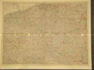 Militärstrategische Karte aus dem 1. Weltkrieg von Belgien und Frankreich