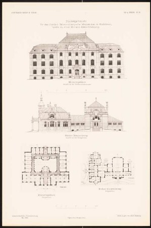 Dienstgebäude: Ansichten, Schnitte (aus: Entwürfe von Mitgl. d. AVB, Neue Folge 1898/99)