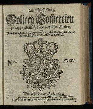 Nro. XXXIV, Montags, den 25. Aug. 1749