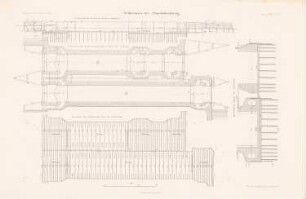 Schleusen, Berlin-Charlottenburg: Grundrisse, Schnitte (aus: Atlas zur Zeitschrift für Bauwesen, hrsg. v. L.v.Tiedemann, Jg. 36, 1886)