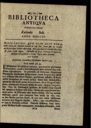Kalendis Julii. Anno MDCCVI.
