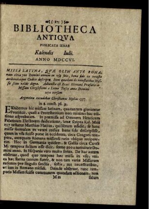 Kalendis Julii. Anno MDCCVI.