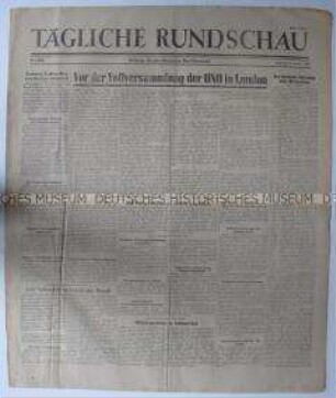 Sowjetische Tageszeitung für die deutsche Bevölkerung "Tägliche Rundschau" mit einer Vorschau auf die UNO- Vollversammlung
