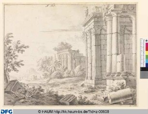 Italienische Landschaft mit zwei Tempelruinen