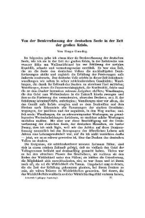 Von der Denkverfassung der deutschen Seele in der Zeit der großen Krisis