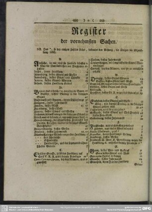 Register der vornehmsten Sachen