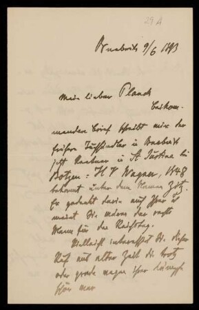 Brief von Bernhard Möllmann an Gottlieb Planck, Osnabrück, 9.6.1893