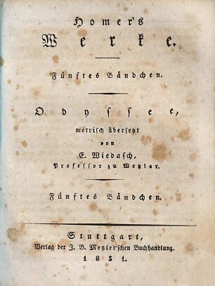 Homer's Werke, 5. Odyssee ; Bdch. 5