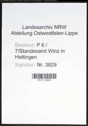 Heiratsregister Standesamt Winz in Hattingen