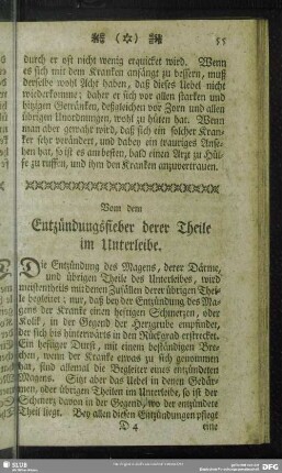 Vom dem Entzündungsfieber derer Theile im Unterleibe