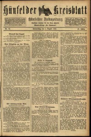 Ausgabe vom Donnerstag, den 02. August 1923.