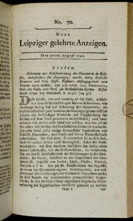 No. 70. Den 30ten August 1790.