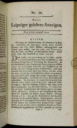 No. 70. Den 30ten August 1790.