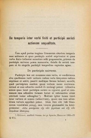 De temporis inter verbum finitum et participium aoristi aequalitate apud Graecorum poetas tragicos