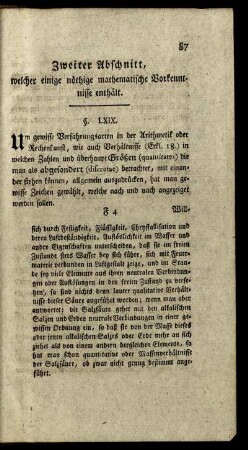Zweiter Abschnitt, welcher einige nöthige mathematische Vorkenntnisse enthält.