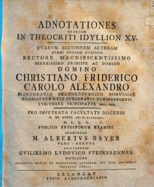 Adnotationes quaedam in Theocriti idyllion XV
