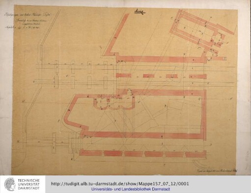 Mainz. Befestigungen am linken Rheinufer (Grundriß der im Bastions Nicolaus ausgeführten Bauten). Copirt im August 1863 von Oberlieutenant Scherf.