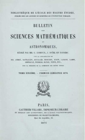 10: Bulletin des sciences mathématiques et astronomiques