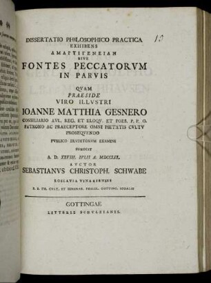 Dissertatio Philosophico Practica Exhibens Amartigeneian Sive Fontes Peccatorum In Parvis