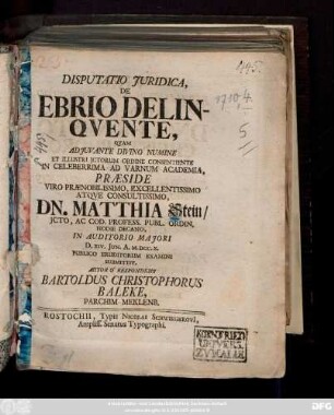 Disputatio Juridica, De Ebrio Delinqvente