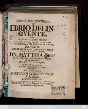 Disputatio Juridica, De Ebrio Delinqvente