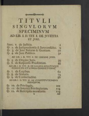 Tituli Singulorum Speciminum