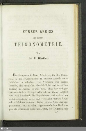 Kurzer Abriss der ebenen Trigonometrie