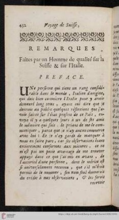 Remarques faites par un Homme de qualité sur la Suisse & sur l'Italie
