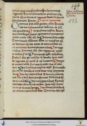 [173r - 177r] Preces maiores mit Orationen; drei Gebete.