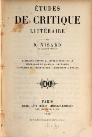 Études de critique littéraire
