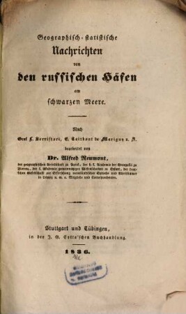 Geographisch-statistische Nachrichten von den russischen Häfen am schwarzen Meere