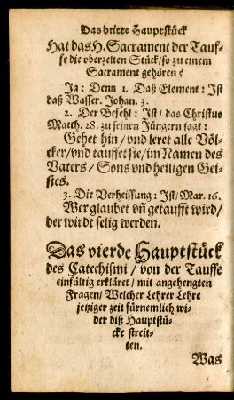 Das vierde Hauptstück des Catechismi/ von der Tauffe einfältig erkläret ...