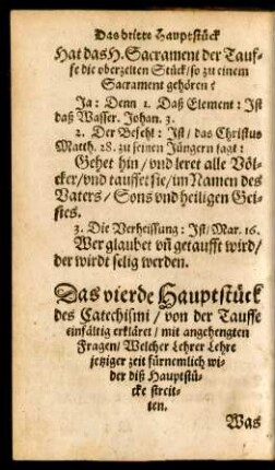 Das vierde Hauptstück des Catechismi/ von der Tauffe einfältig erkläret ...
