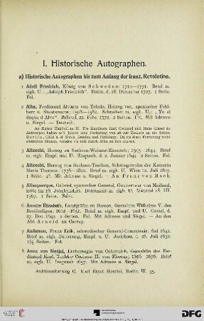 I. Historische Autographen (Nr. 1-356)