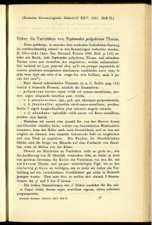 Ueber die Varietäten von Neptunides polychrous Thoms.
