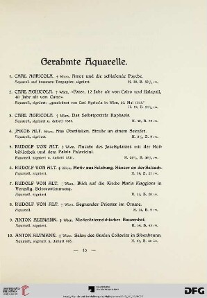 Gerahmte Aquarelle (Nr. 1-138)