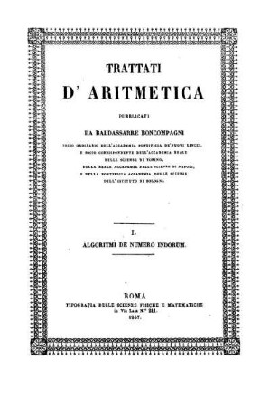 Vol. 1: Trattati d'Aritmetica. 1
