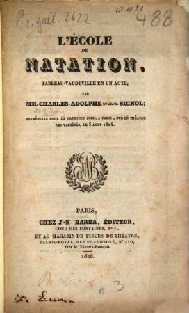 L' école de natation : Tableau-vaudeville en un acte