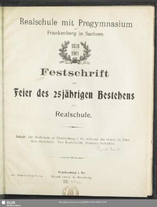 Festschrift zur Feier des 25jährigen Bestehens der Realschule