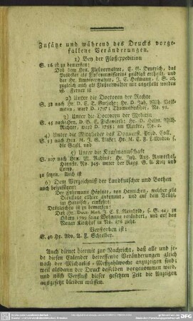 Zusätze und während des Drucks vorgefallene Veränderungen