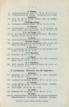 II. Auctionstag: Mittwoch, den 22. September