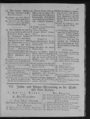 VIII. Justiz- und Polizey-Verwaltung in der Stadt und deren Gebiete.
