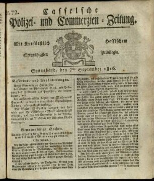 Nr. 72, Sonnabend, den 7ten September 1816